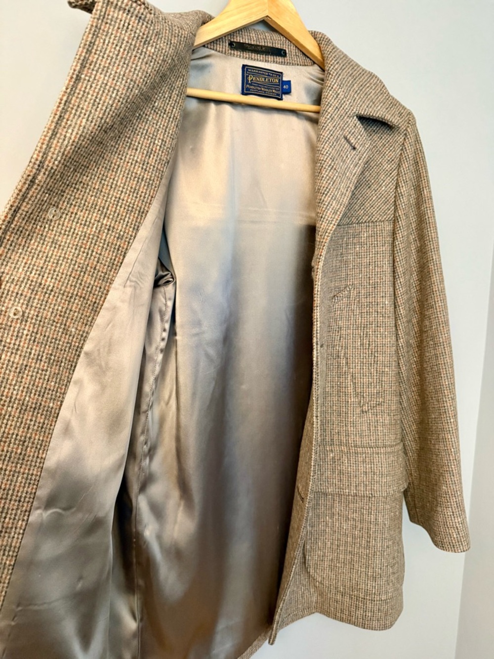 Pendleton Vintage Wool Tweed Coat in Beige Heavy Jacket Button Up Warm Men’s - Picture 8 of 11